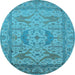 Round Machine Washable Oriental Light Blue Industrial Rug, wshurb1675lblu