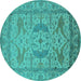 Round Oriental Turquoise Industrial Rug, urb1675turq