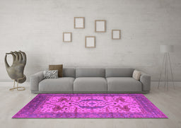 Machine Washable Oriental Pink Industrial Rug in a Living Room, wshurb1676pnk