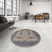 Round Machine Washable Industrial Modern Carbon Gray Rug in a Office, wshurb1676