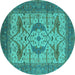 Round Oriental Turquoise Industrial Rug, urb1676turq