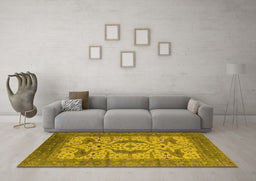 Machine Washable Oriental Yellow Industrial Rug in a Living Room, wshurb1676yw