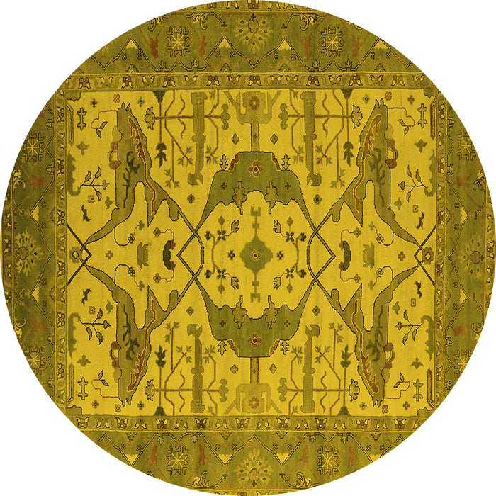 Round Machine Washable Oriental Yellow Industrial Rug, wshurb1676yw