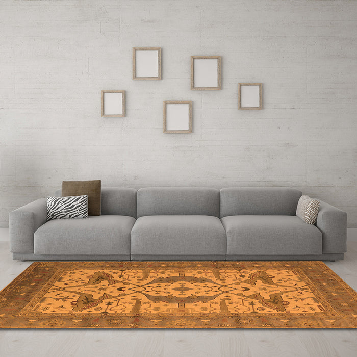 Machine Washable Oriental Orange Industrial Area Rugs in a Living Room, wshurb1676org