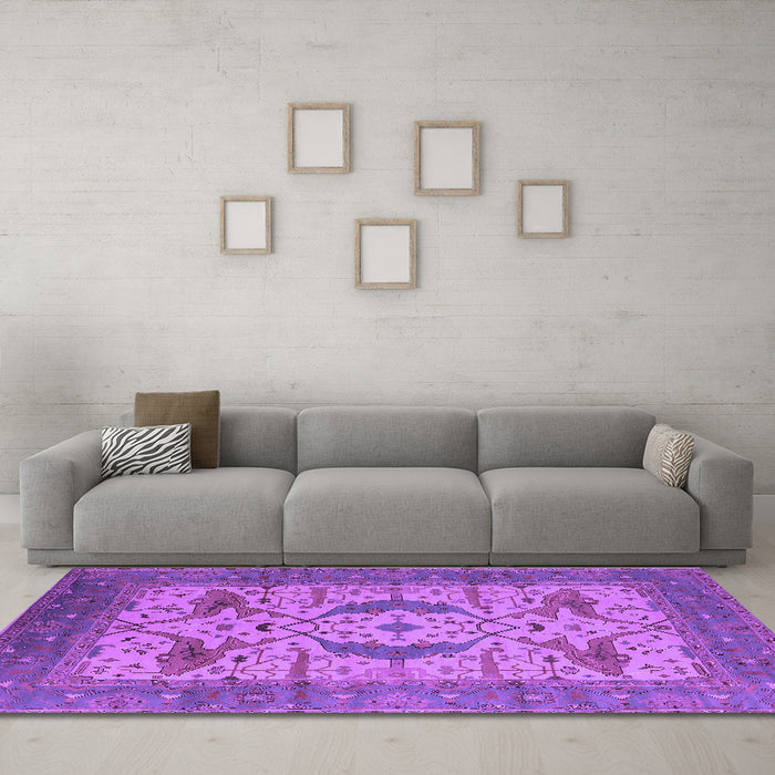 Machine Washable Oriental Purple Industrial Area Rugs in a Living Room, wshurb1676pur
