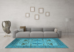 Machine Washable Oriental Light Blue Industrial Rug in a Living Room, wshurb1676lblu