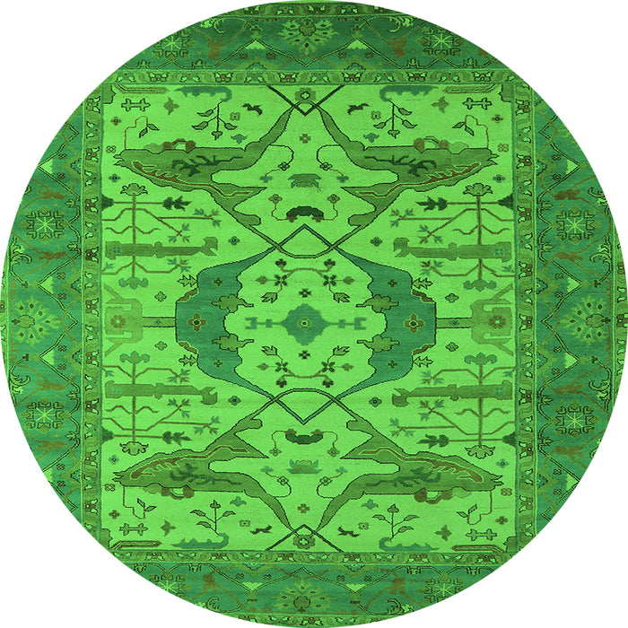 Round Machine Washable Oriental Green Industrial Area Rugs, wshurb1676grn