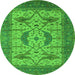 Round Machine Washable Oriental Green Industrial Area Rugs, wshurb1676grn