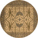 Round Oriental Brown Industrial Rug, urb1676brn