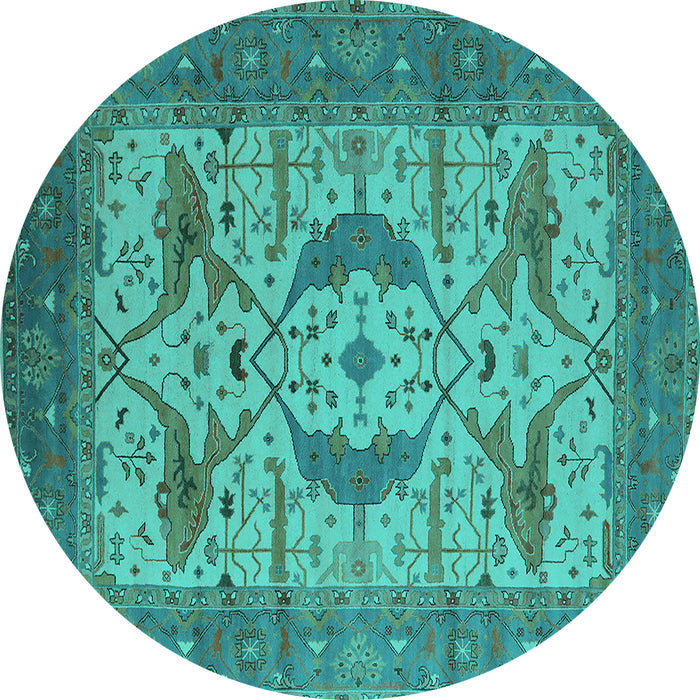 Round Machine Washable Oriental Turquoise Industrial Area Rugs, wshurb1676turq