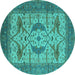 Round Machine Washable Oriental Turquoise Industrial Area Rugs, wshurb1676turq