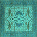 Square Machine Washable Oriental Turquoise Industrial Area Rugs, wshurb1676turq