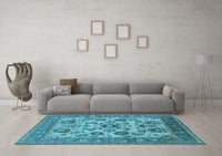 Machine Washable Oriental Light Blue Industrial Rug, wshurb1677lblu