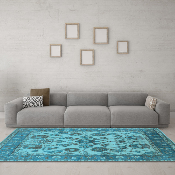 Machine Washable Oriental Light Blue Industrial Rug in a Living Room, wshurb1677lblu