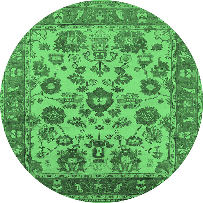 Round Machine Washable Oriental Emerald Green Industrial Area Rugs, wshurb1677emgrn