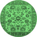 Round Machine Washable Oriental Emerald Green Industrial Area Rugs, wshurb1677emgrn