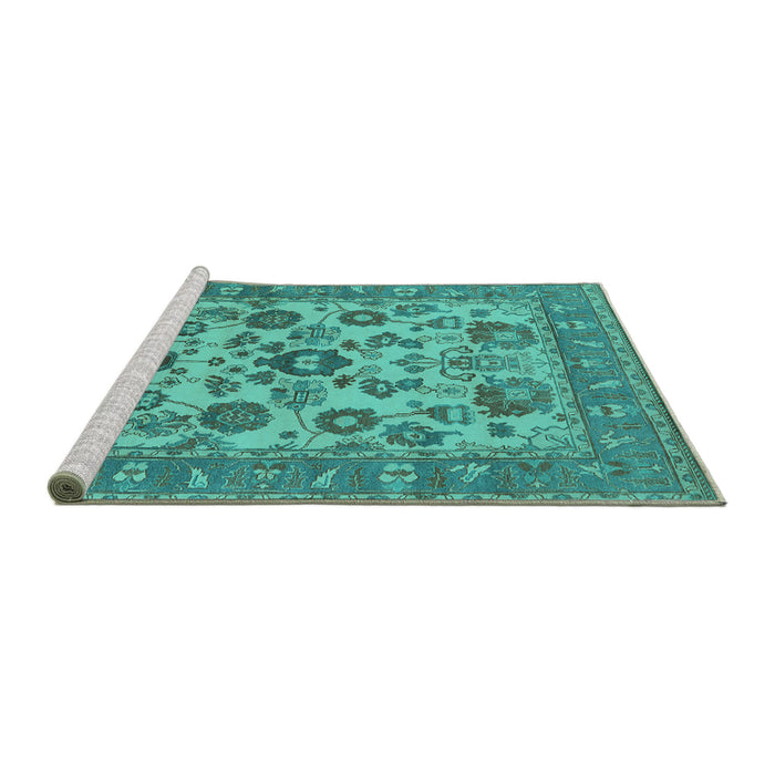 Sideview of Machine Washable Oriental Turquoise Industrial Area Rugs, wshurb1677turq