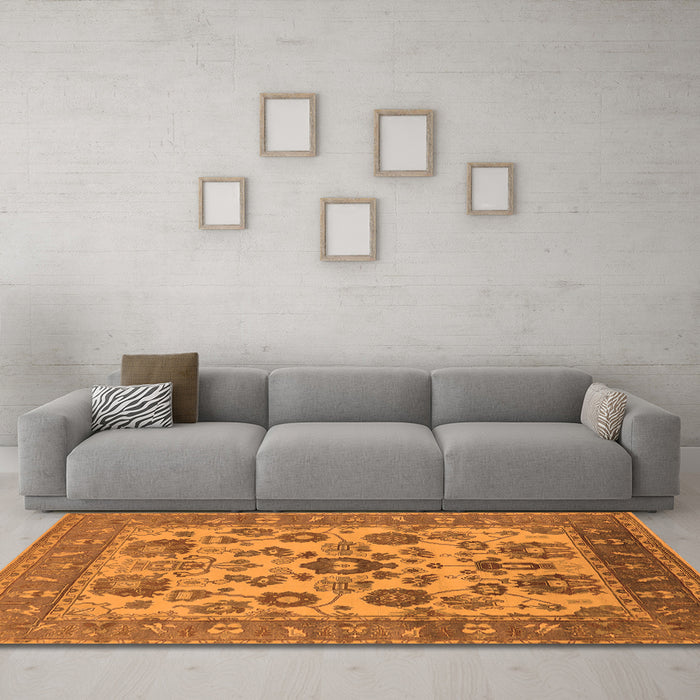 Machine Washable Oriental Orange Industrial Area Rugs in a Living Room, wshurb1677org