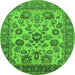 Round Machine Washable Oriental Green Industrial Area Rugs, wshurb1677grn