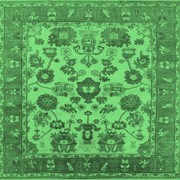 Square Machine Washable Oriental Emerald Green Industrial Area Rugs, wshurb1677emgrn