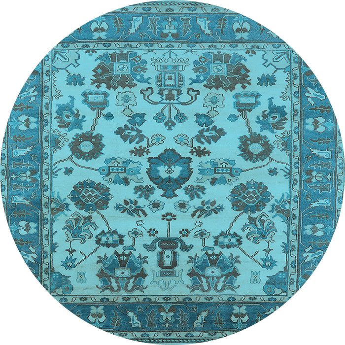 Round Machine Washable Oriental Light Blue Industrial Rug, wshurb1677lblu