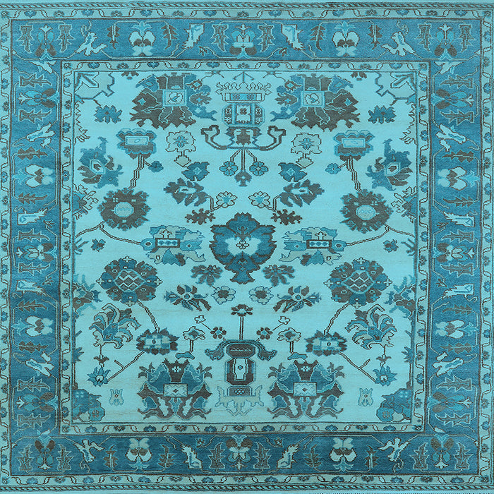 Square Machine Washable Oriental Light Blue Industrial Rug, wshurb1677lblu
