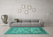 Machine Washable Oriental Turquoise Industrial Area Rugs in a Living Room,, wshurb1677turq