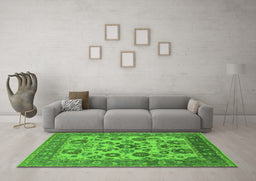Machine Washable Oriental Green Industrial Area Rugs in a Living Room,, wshurb1677grn