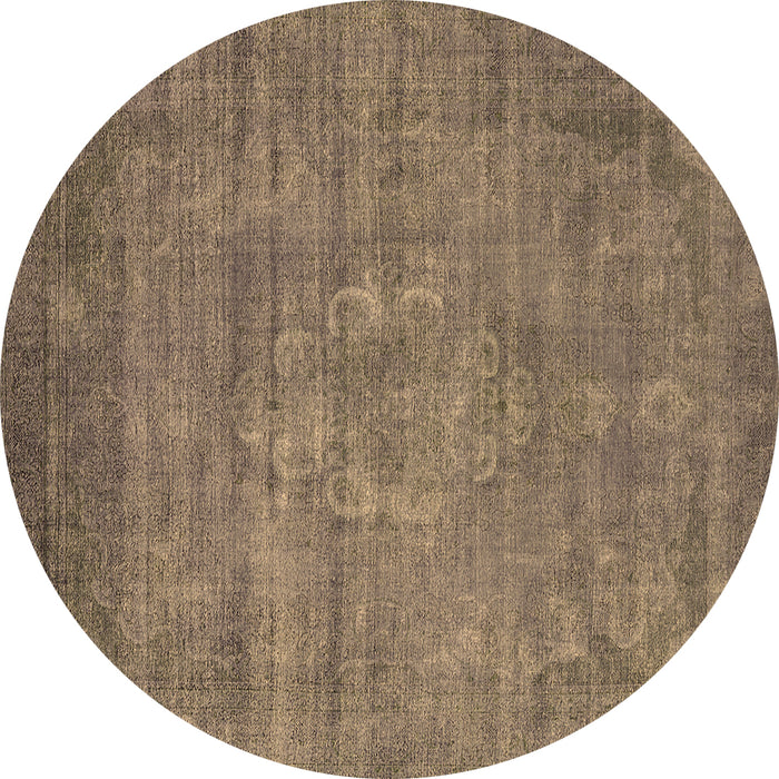 Round Machine Washable Oriental Brown Industrial Rug, wshurb1678brn