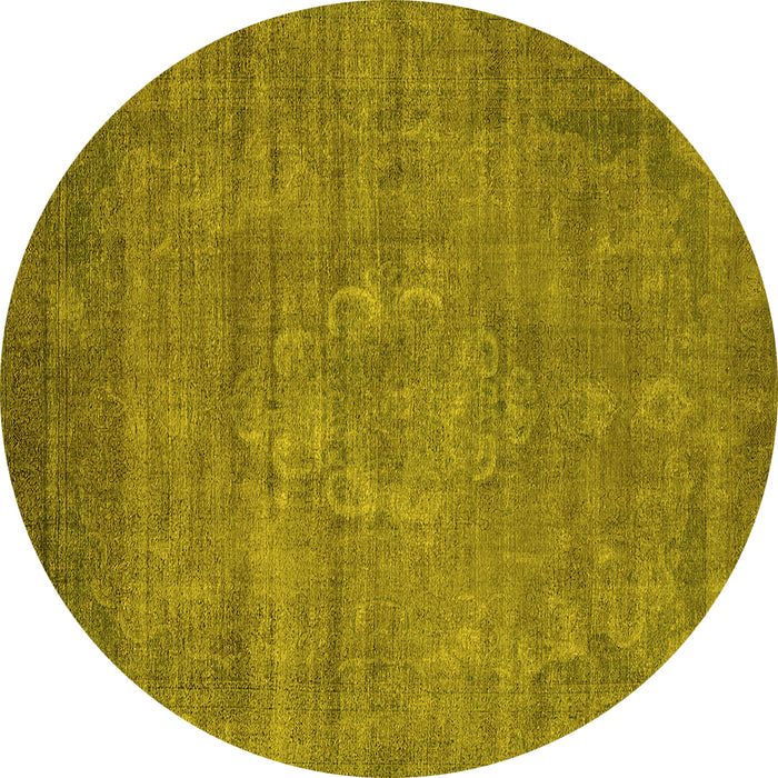 Round Machine Washable Oriental Yellow Industrial Rug, wshurb1678yw