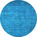 Round Oriental Light Blue Industrial Rug, urb1678lblu