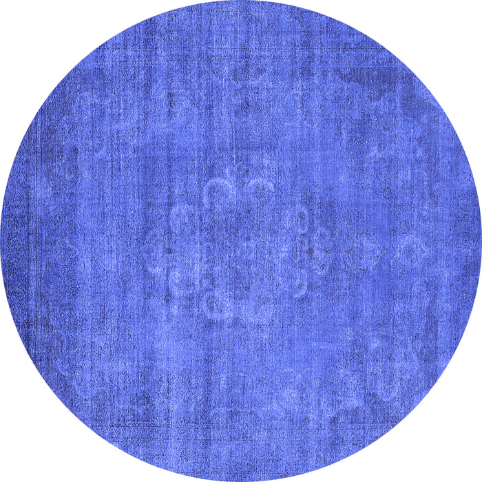 Round Machine Washable Oriental Blue Industrial Rug, wshurb1678blu