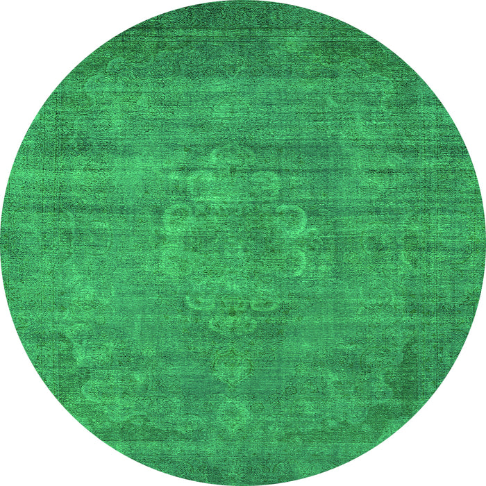 Round Machine Washable Oriental Green Industrial Area Rugs, wshurb1678grn