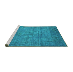 Sideview of Machine Washable Oriental Turquoise Industrial Area Rugs, wshurb1678turq