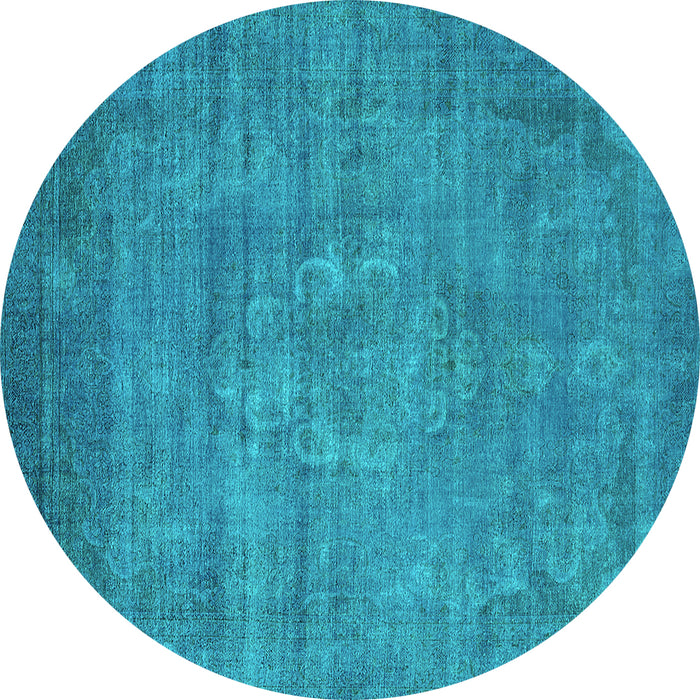 Round Machine Washable Oriental Turquoise Industrial Area Rugs, wshurb1678turq