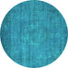 Round Machine Washable Oriental Turquoise Industrial Area Rugs, wshurb1678turq