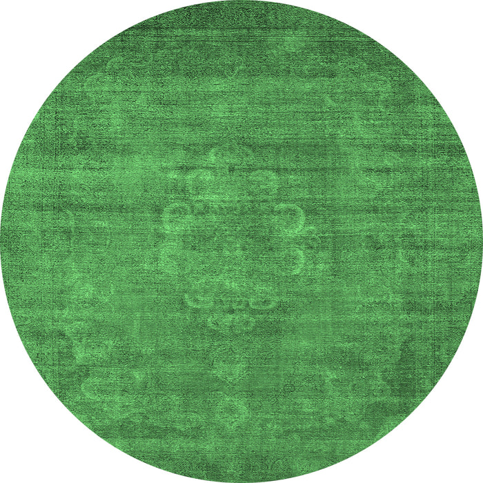 Round Machine Washable Oriental Emerald Green Industrial Area Rugs, wshurb1678emgrn