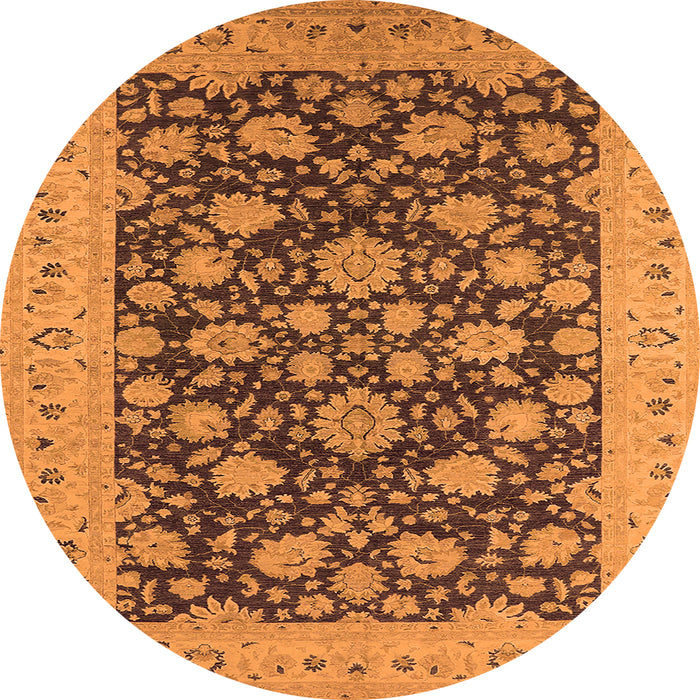 Round Machine Washable Oriental Orange Industrial Area Rugs, wshurb1679org