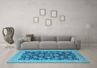 Machine Washable Oriental Light Blue Industrial Rug, wshurb1679lblu