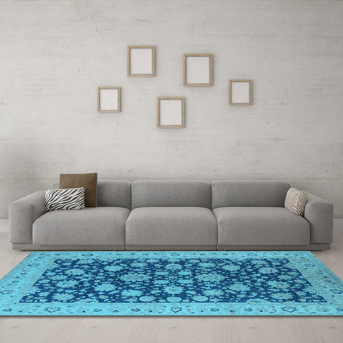 Machine Washable Oriental Light Blue Industrial Rug in a Living Room, wshurb1679lblu