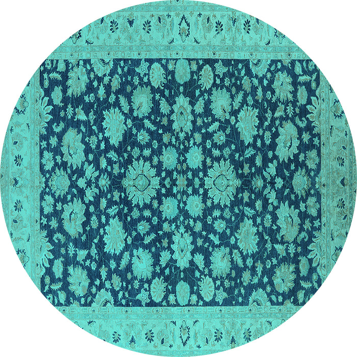 Round Machine Washable Oriental Turquoise Industrial Area Rugs, wshurb1679turq