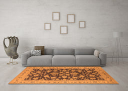 Machine Washable Oriental Orange Industrial Area Rugs in a Living Room, wshurb1679org