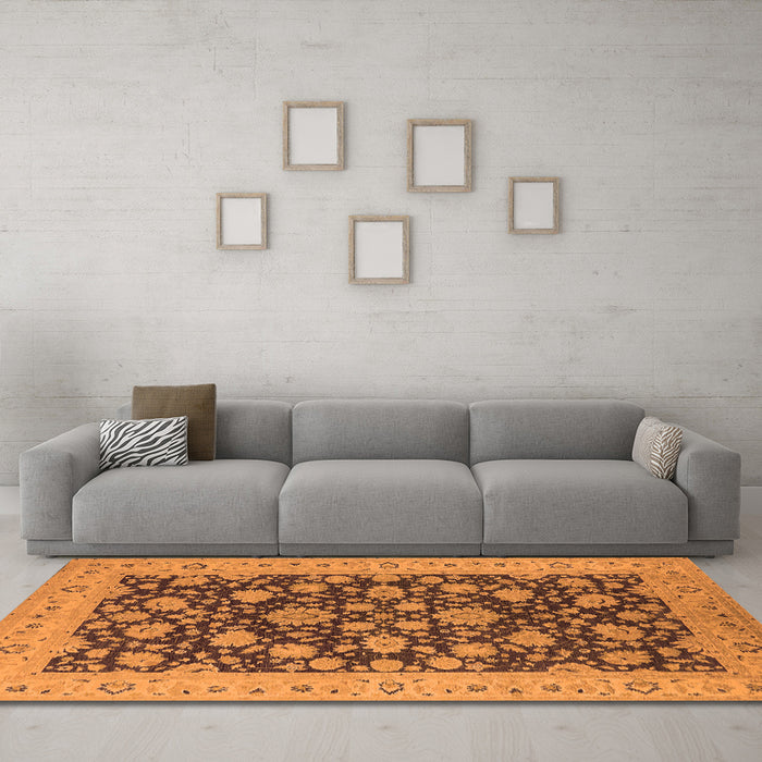 Machine Washable Oriental Orange Industrial Area Rugs in a Living Room, wshurb1679org