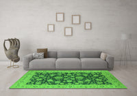 Machine Washable Oriental Green Industrial Rug, wshurb1679grn