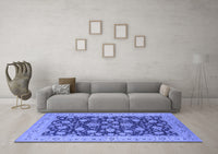 Machine Washable Oriental Blue Industrial Rug, wshurb1679blu