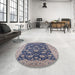 Round Mid-Century Modern Silver Pink Oriental Rug in a Office, urb1679