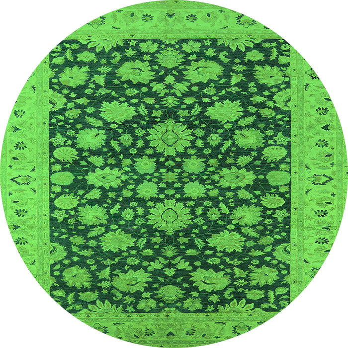 Round Machine Washable Oriental Green Industrial Area Rugs, wshurb1679grn