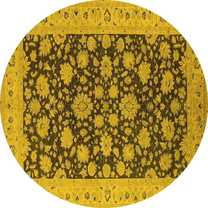 Round Machine Washable Oriental Yellow Industrial Rug, wshurb1679yw