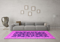 Machine Washable Oriental Pink Industrial Rug in a Living Room, wshurb1679pnk