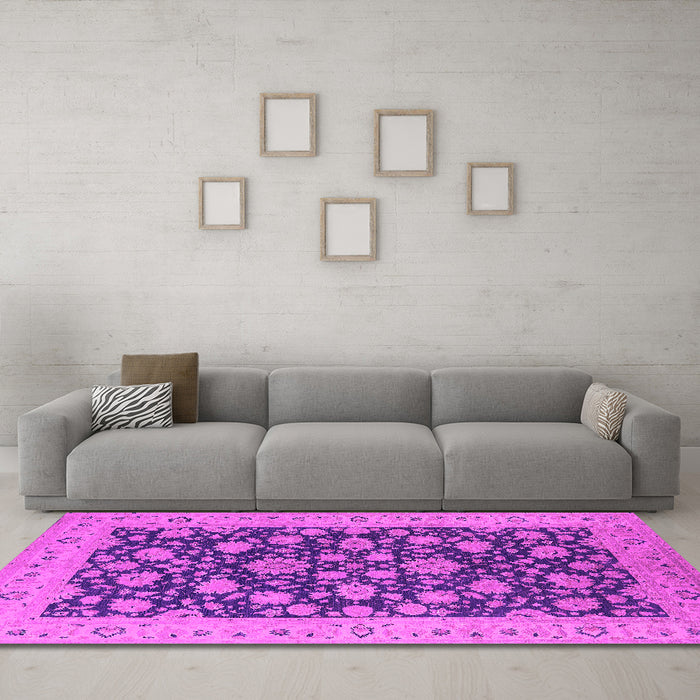 Machine Washable Oriental Pink Industrial Rug in a Living Room, wshurb1679pnk